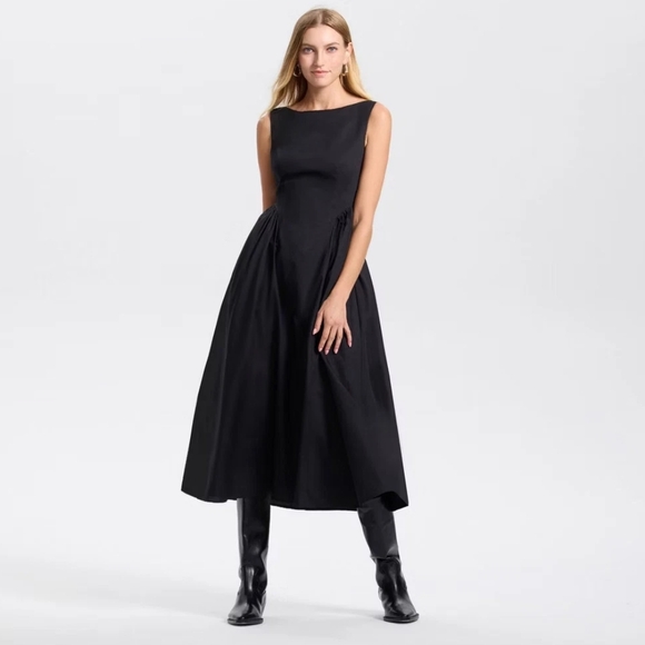 a new day Dresses & Skirts - NWT Black Cap Sleeve Gathered Waist Midi Dress Size XXL